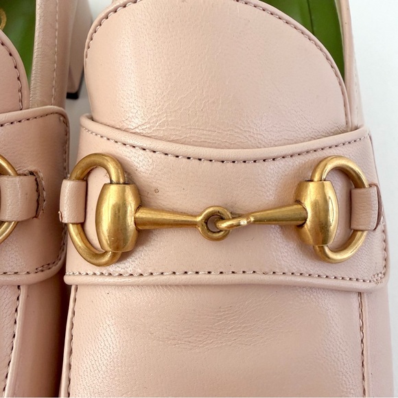 GUCCI || Houdan Blush Leather Horsebit Loafer Pumps Block Heel EU 40.5 - Picture 5 of 16